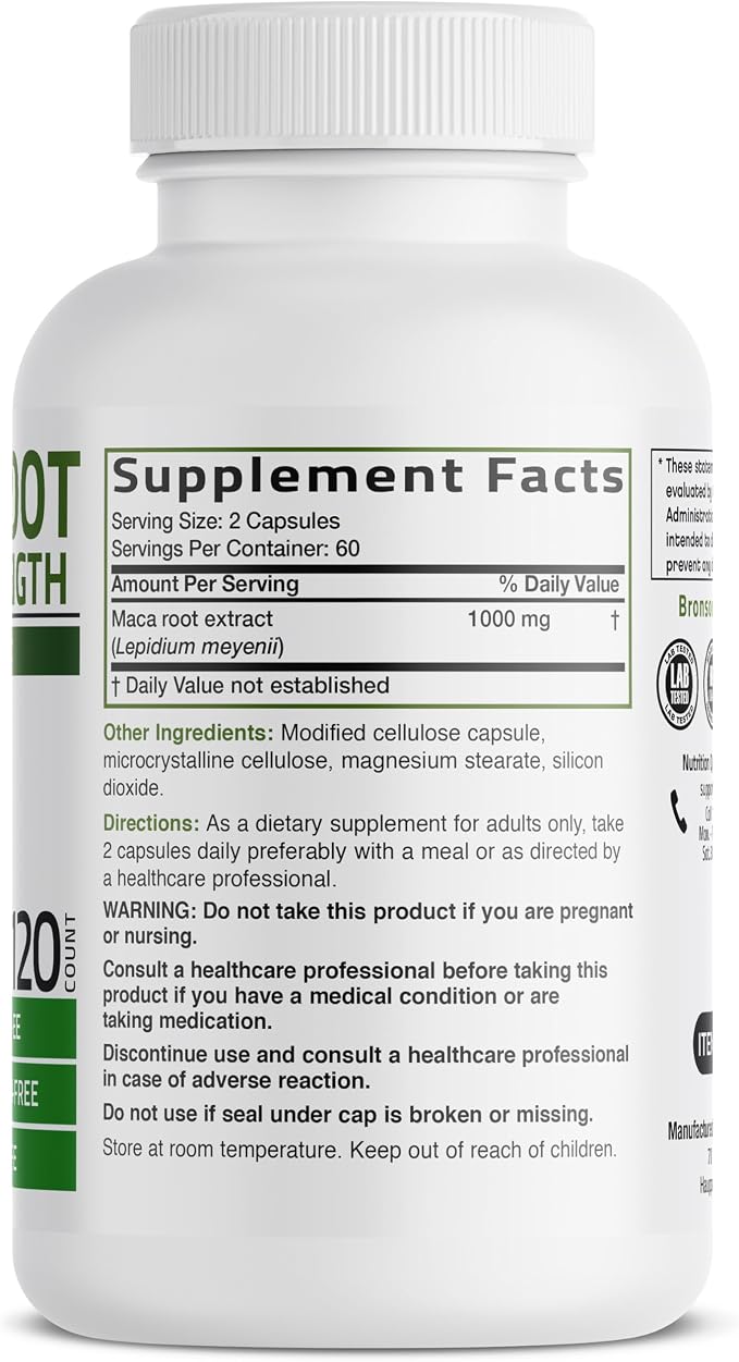 Bronson Maca Root Extra Lepidium Meyenii, Non-GMO, 120 Vegetarian Capsules