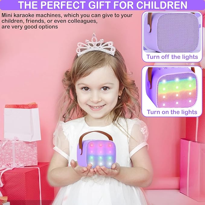 Mini Karaoke Machine for Kids & Adults, Kids Toys for Girls & Boys Gifts, Bluetooth Speaker with 1 Wireless Microphone for Kids Adults Toddler Girls Home Party Birthday Gifts Purple