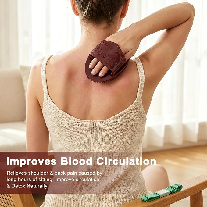 2PCS Magnetic Meridian Massage Brush Set with Measuring Tape, Circulation Boost Massage Tool Set, Soft Silicone Acupressure Brush with Anti-Slip Grip for Belly Back Leg Scalp (Coffee Brown)