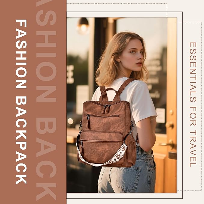 Backpack Purse for Women, Pu Leather Designer Travel Backpack, Fashion Work Ladies Shoulder Bag Handbag