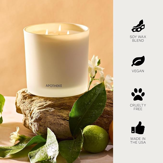 Apotheke 3-Wick Scented Candles for Home, Orange Bloom Neroli - 26 oz Soy Wax Jar Candle Gift for Women - Long-Lasting Fragrance with Perfume-Grade Essential Oils - Sandalwood, Musk, Neroli & Orange
