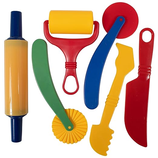 READY 2 LEARN Dough Tools | Set of 6 | Play dough Accessories | Roll, Cut, Mold and Flatten | Chunky Art Supplies for Toddler Crafts