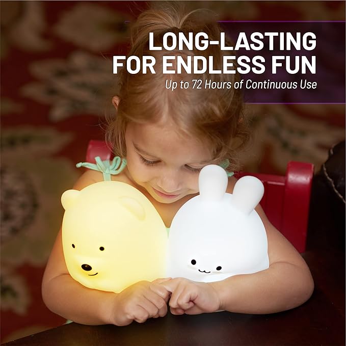 Lumipets Benny The Bear Squishy Silicone Night Light for Kids | Cute Night Light with Remote & Touch Control for Girls & Boys | 9 Color Changing Soft Portable Animal Lamp Comes with USB Cord