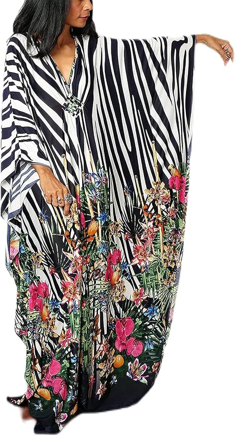 Venasha Womens Caftan Floral Print Kaftan Dress Short Sleeve Swimsuit Cover up Loungewear for Summer