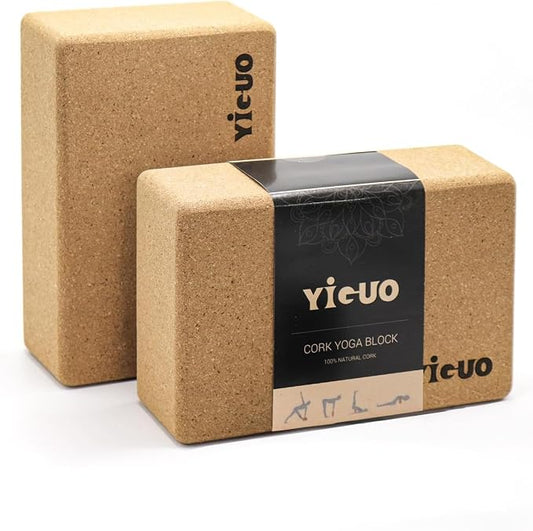 YIGUO 2 Pack Cork Yoga Blocks | Natural Eco-Friendly High Density Non-Slip Yoga Blocks for Women & Men | 9x6x3 Inches for Yoga, Pilates, Stretching