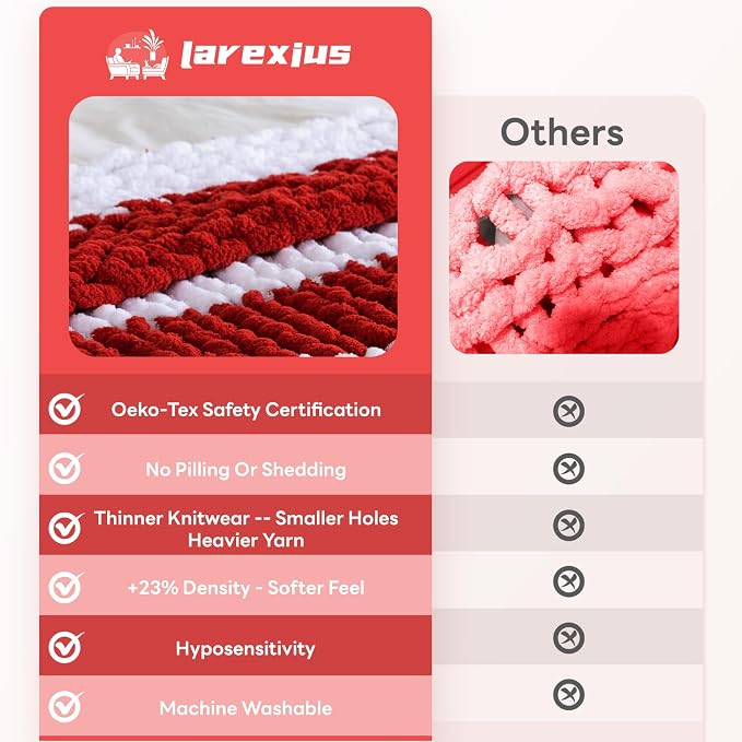 Chunky Knit Blanket - Luxury Soft Cozy 60 * 80 Throw Blanket,100% Woven Blanket Rope Knot Throw Blanket for Couch, Sofa, Home Decor, Gift - Machine Washable (White/Wine red, 60 * 80)