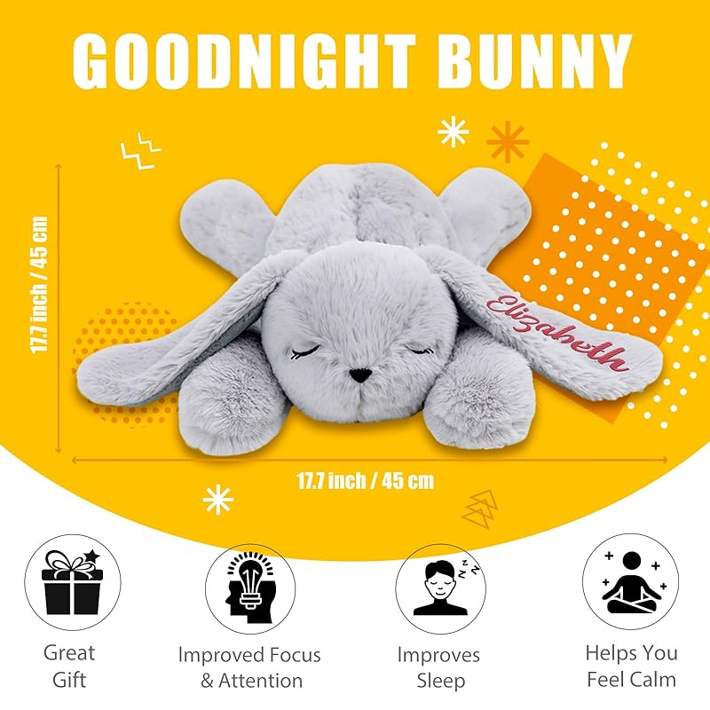 Custom Lying Bunny Plush Embroidered Name Bunny Stuffed Animal, Personalised Rabbit Sleeping Buddy for Baby Birthday Easter Gift for Girls Toddlers Newborn(55CM)