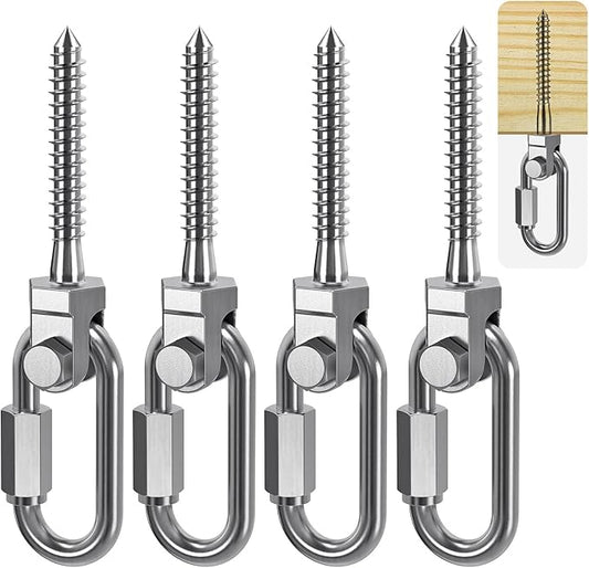 SELEWARE Heavy Duty 304 Stainless Steel Swing Hangers Set of 4, 180° Rotation Porch Swing Hardware for Playground, Yoga Hammock, Punching Bag & Outdoor Swing Sets