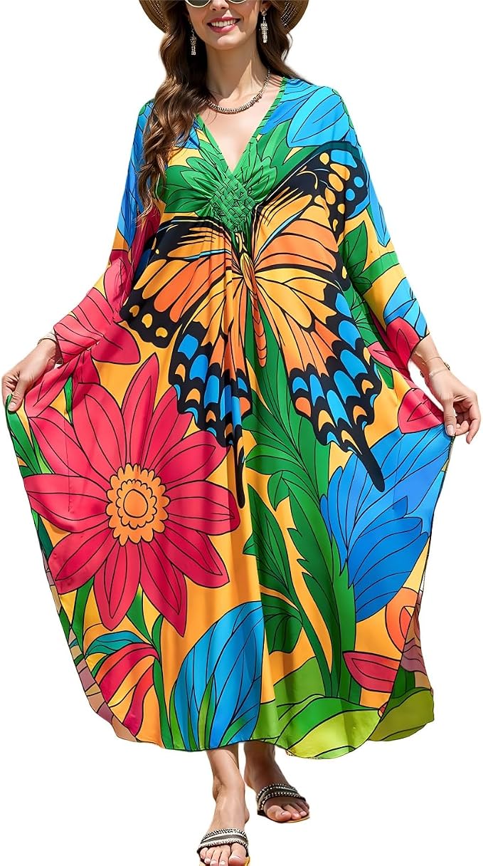 Mumu Dresses for Women Plus Size, Bohemian Kaftan Beach Cover Up Long Maxi Nightgown Soft Loungewear
