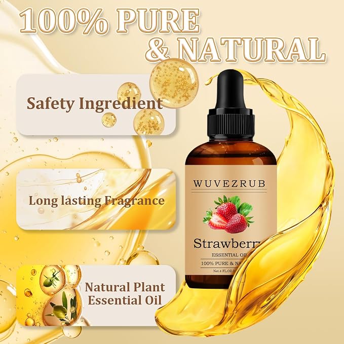 Strawberry Essential Oil 120ML - 100% Pure and Natural Oils for Aromatherapy Diffuser - 4 Fl Oz/Strawberry