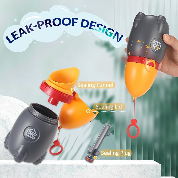 ONEDONE Portable Urinal for Kids Rocket Pee Bottle for Kids Emergency Toilet Urinal for Toddlers Boys Girls 12.5 OZ Small Pee Cup for Kids Camping Car Travel Potty Training Baby Urinal Orange