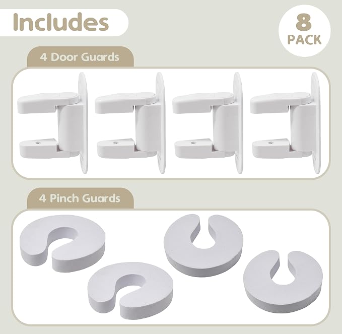 Gift Boutique Door Lever Lock (8 Pack) with 16 Bonus Pinch Guards, Child Proof Door Lever Locks for Toddlers, Easy Adult One-Hand Use, No Tools Installation, Strong Adhesive Child Proof & Home Safety