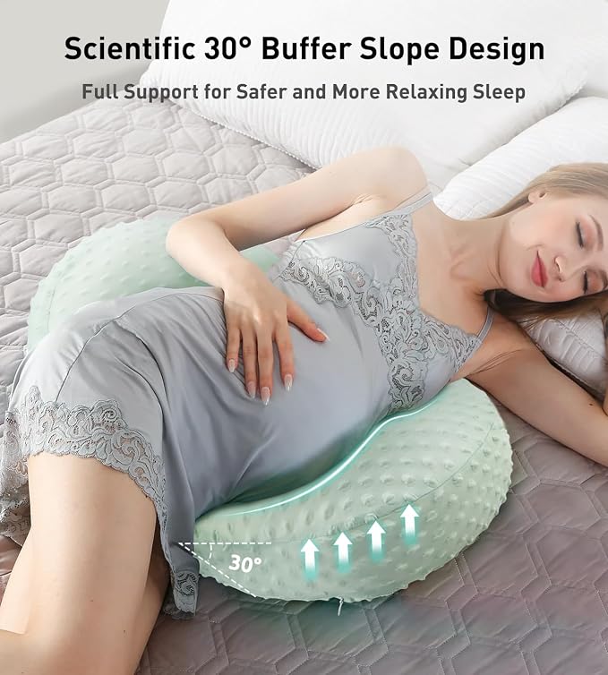 Pregnancy Pillow Cooling for Sleeping, Detachable and Adjustable Double-Sided Support Maternity Pillow Skin-Friendly for Pregnant Women Back, HIPS, Legs(30°Slope Design Verified by Expectant Mothers)