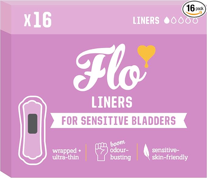 Flo - Sensitive Bladder Liners (16 Pack) - Wrapped + Ultra-Thin - Absorbent, Soft & Breathable - Charcoal Core - Made with Organic Bamboo - Panty Liners for Women - Vegan & Cruelty Free