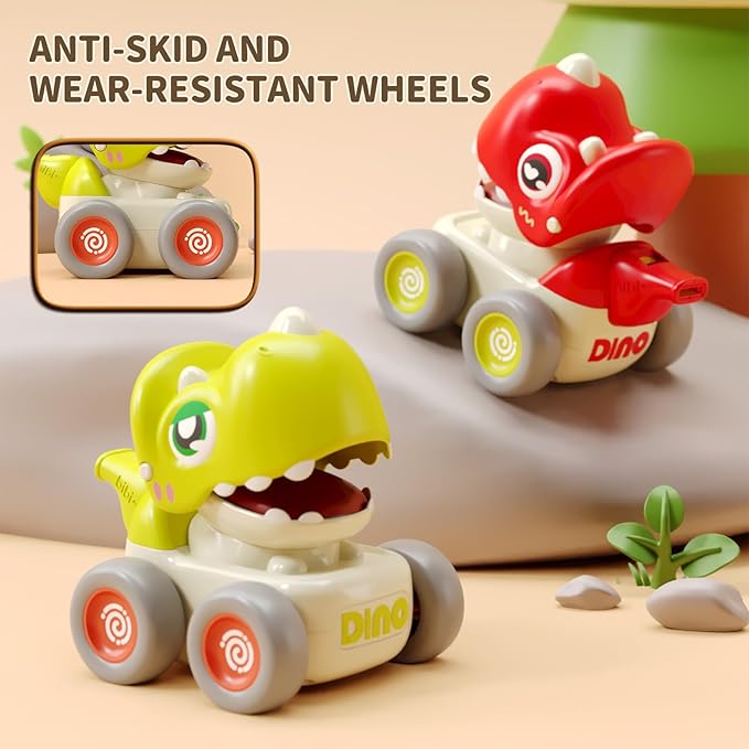 Dinosaur Car Toys for Toddlers 1-3, Press and Go Racing Cars Set, Baby Toys 18 Months, Whistle Vehicles for 1 Year Old Boys Girls, Baby Christmas Birthday Gifts