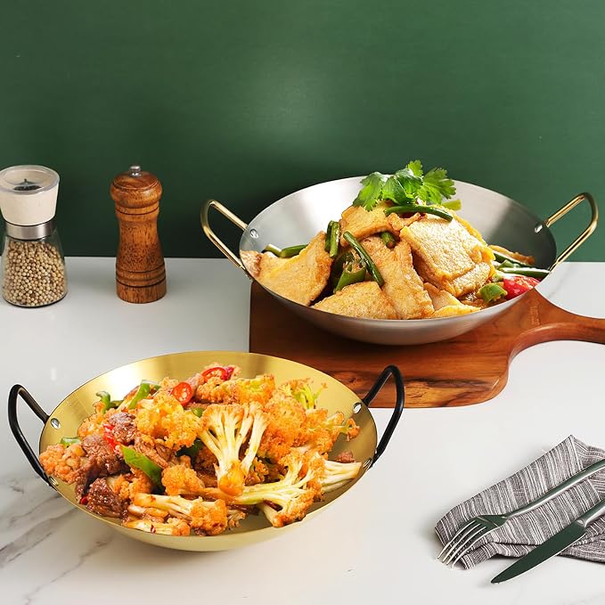 Korean Ramen Noodle Pot with Handles, Golden Pot Frying Pan Ramyun Pot Ramen Noodles Pan Soup Pan Seafood Making Seafood Pot Cooking Utensil Stainless Pot Golden Ramen Pot,Gold,12.6in