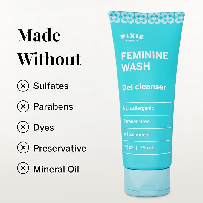 Pixie Feminine Wash - Best Formula to Wash Your Period Cups - Organic and Natural Ingredients & pH Balanced - Gel Cleaner - Sterilizer Soap for Menstrual Discs, TSA Approved 2.5 Fluid oz