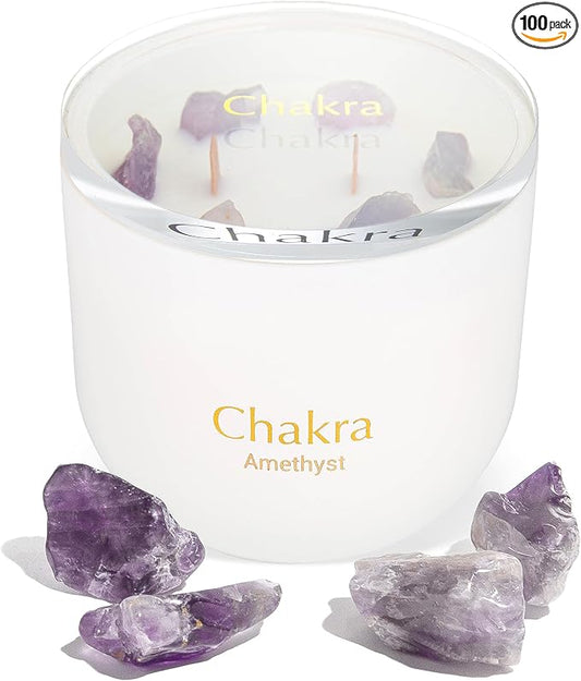Hidden Label Healing Crystal Candle, Amethyst Quartz Relax Crystal Candle, Wood Wicks Scented Crackling Candles, Real Crystals Aromatherapy Candle Gifts for Women,Cute 12oz