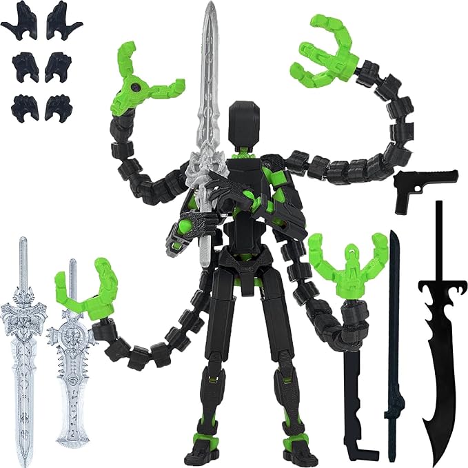 Assembly Completed T13 Action Figure,T13 Action Figure Multi-Jointed Movable,Ultimate Desktop Decor for Lovers t-13 Movability 3D Printed Toys (Black Green, 7.2in)