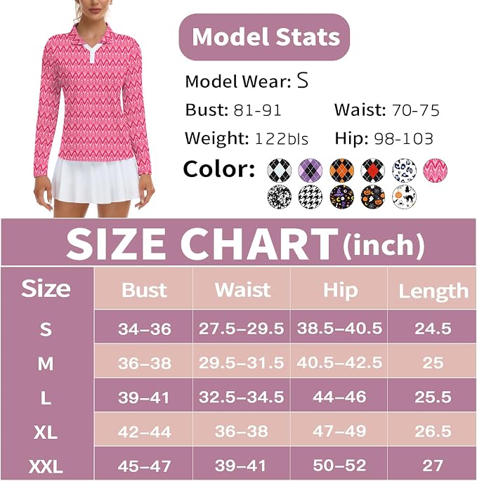 Soneven Womens Golf Shirts Moisture Wicking V Neck Long Sleeve Polo Shirts Collared Tops