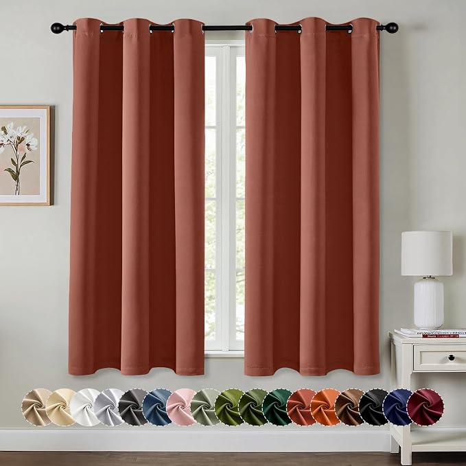 MIULEE Fall Blackout Curtains for Bedroom 2 Panels 40"x45" Long Terracotta | Thermal Insulated, Living Room Darkening Grommet Drapes, Noise Reducing, Light Blocking Window Treatments