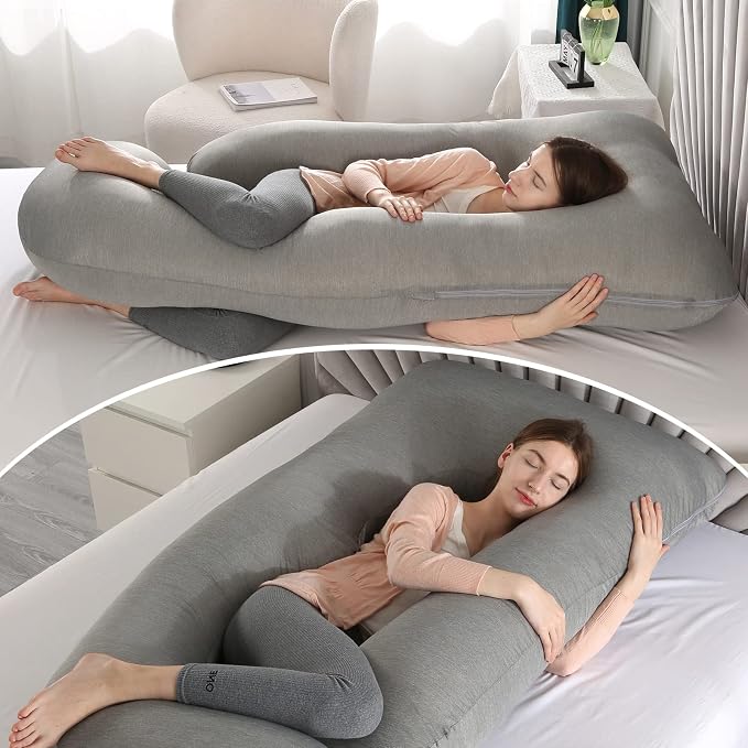 Elover Cooling Pregnancy Pillows for Sleeping,U Shaped Full Body Pillow with Removable Cover,Pregnant Women Must Haves,Maternity Essential,Black Grey