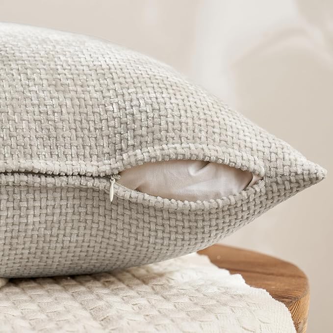 MIULEE Soft Decorative Chenille Pillow Covers Cream Grey 16x16 Pack of 4 | Modern Home Decor, Classic Neutral Set, Couch Throw Pillows, Farmhouse Boho Cushion Covers for Sofa Bed Living Room