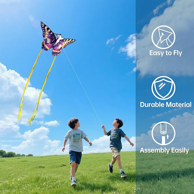 Butterfly Kites for Kids and Adults, Easy to Fly Large Single Line Kite for Boys and Girls - 55" x 28" Beach Kite for Beginners, 300ft String Handle Included