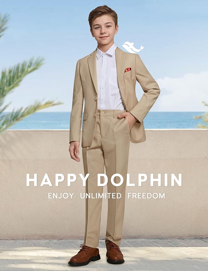 Happy Dolphin Boys Suit Set Modern Fit Kids Suits Adjustable Waist Boys Wedding Outfit for Boy Communion Suits for Boys