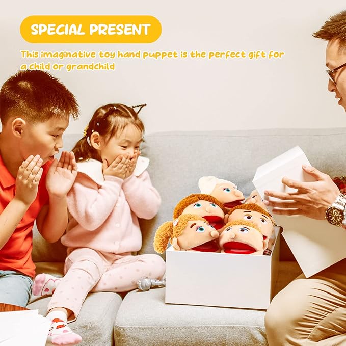 1 Pcs Family Hand Puppets 12 Inch Grandparents, Mom & Dad, Brother & Sister Plush Hand Puppet Toys Role-Play Toy Puppets for Kids Storytelling Imaginative Pretend Play Teaching Preschool(Mom)