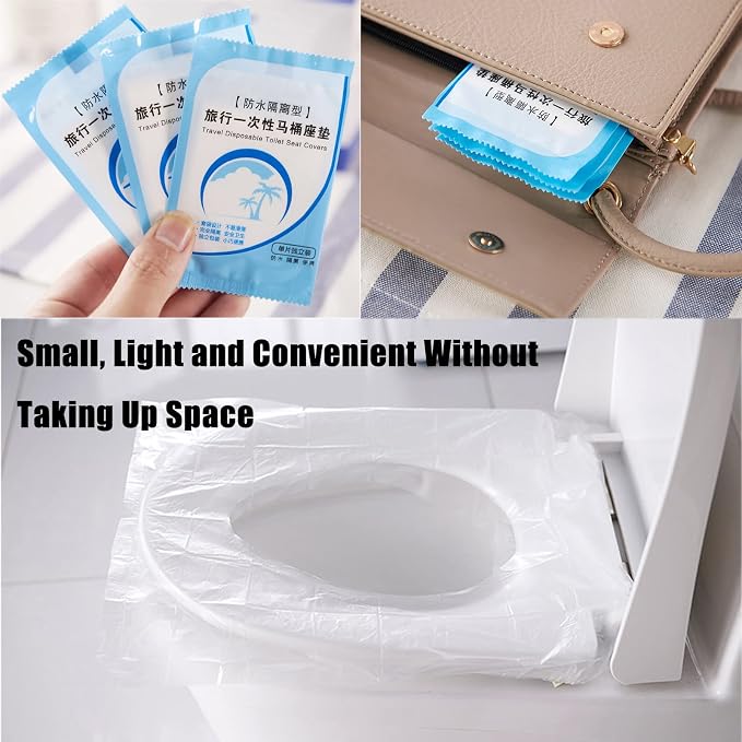50 PCS Disposable Toilet Seat Covers, Portable Travel Toilet Mat for Pregnant Mom, Toddler Potty Training, Waterproof& Individually Packing, Public WC Toilet Mat