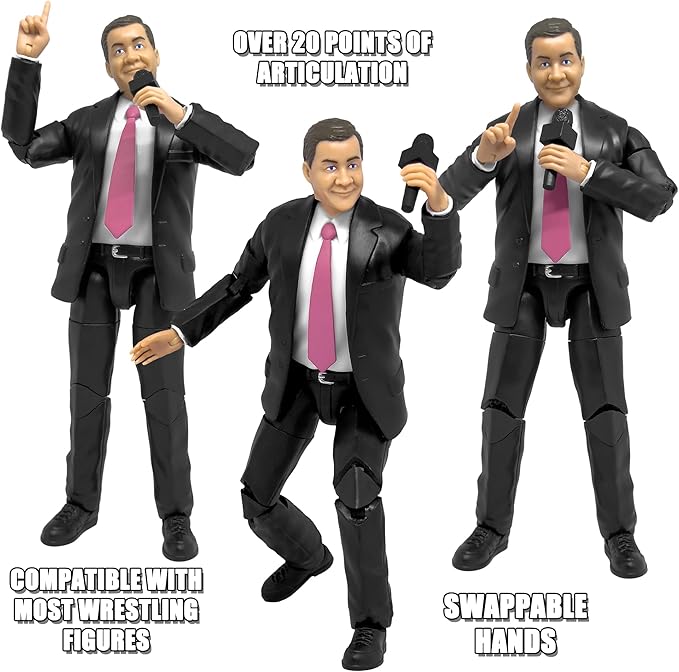 Figures Toy Company Ultimate Talking Wrestling Ring Announcer Action Figure with Deluxe Articulation for Wrestling Action Figures