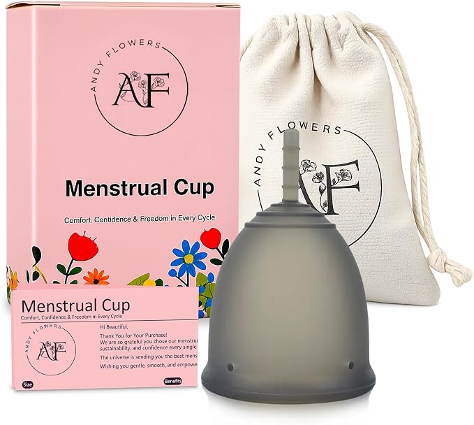 Reusable Menstrual Cup, Medical Grade Silicone Period Cup for Women & Beginners, Eco-Friendly Feminine Hygiene, Leak-Free Comfort for Up to 12 Hours (Small & Large) (Gray, Small)