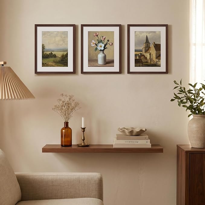 upsimples 12 x 15 Frame, Display Pictures 9x12 with Mat or 12x15 Without, Wall Hanging Photo Frame, Brown, 1 Pack