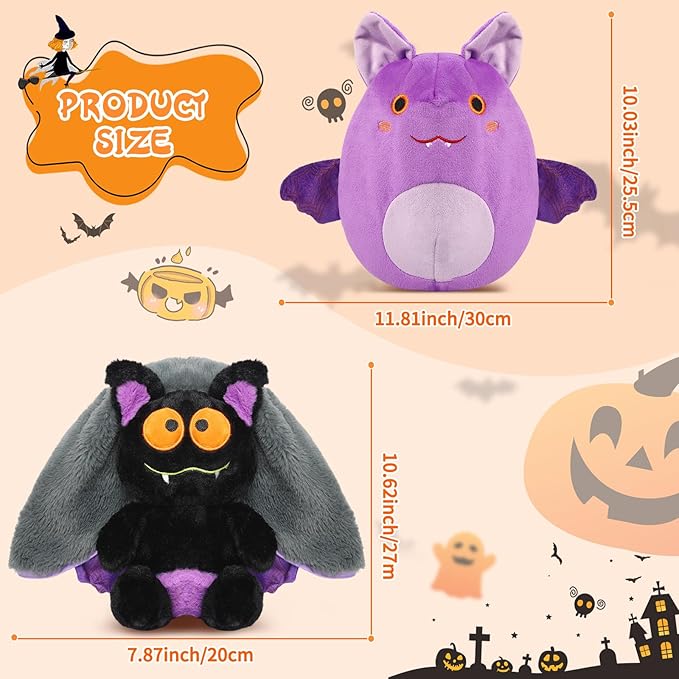MIAODAM Halloween Bat Stuffed Animal Plush, 11inch Reversible Halloween Bat Plushies Pillow, Cute Baby Plush Toy Gift for Toddler Girls Boys