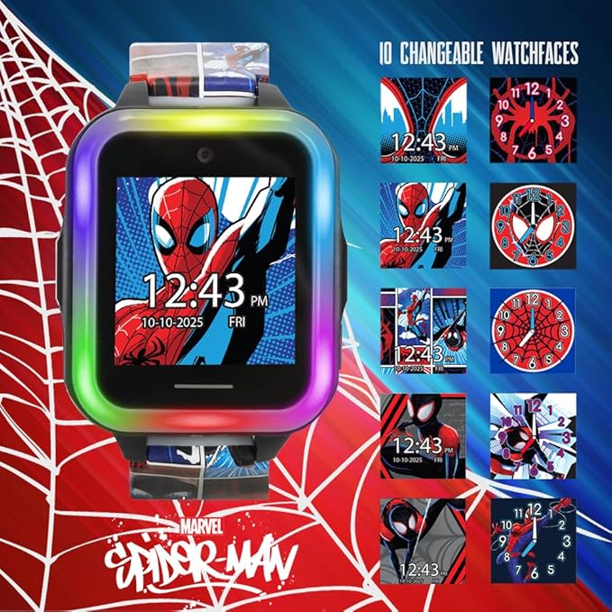 Marvel Spider-Man Kids Smart Watch with Touchscreen Camera Games Voice Recorder Flashing Bezel Alarm Stopwatch Step Counter Printed Silicone Band Fits Wrist Sizes 5.5” to 8”