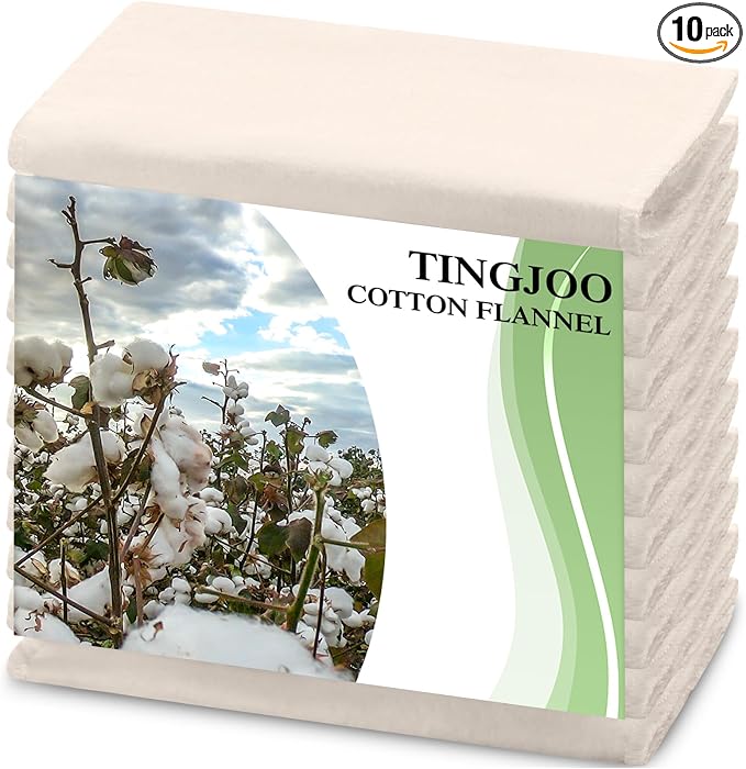 Tingjoo 10 Pcs Organic Cotton Flannel for Castor Oil Pack Wrap Unbleached Reusable Castor Oil Wrap Soothing Heat Compress Soft and Highly Absorbent for Abdomen Liver Joints and Other Areas (White)