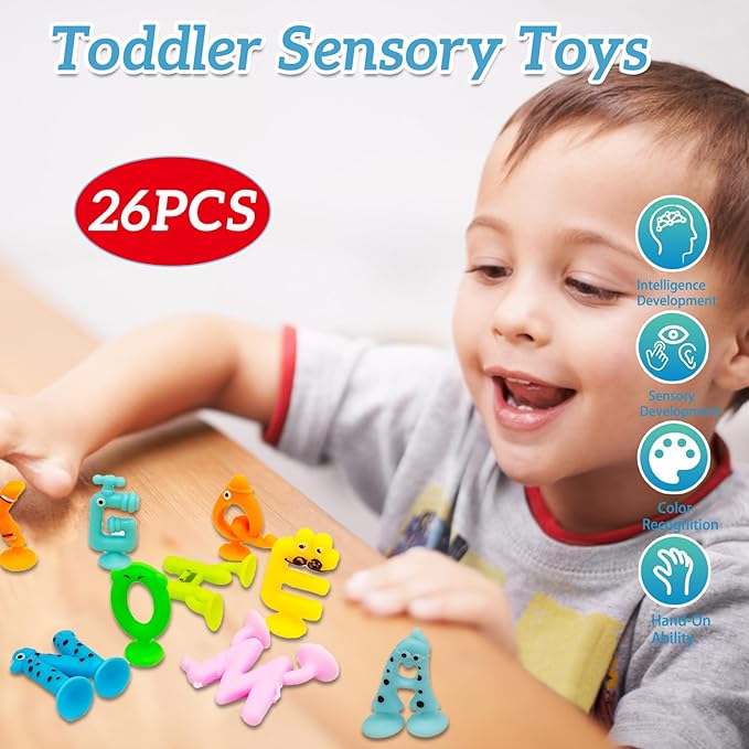 Suction Letters Bath Toys with Storage, 26 PCS Bath Toys for Kids Ages 4-8, Sensory, Window and Travel Toy, Montessori Gift for 3 4 5 6 7 Years Old Boys Girls (Letters)