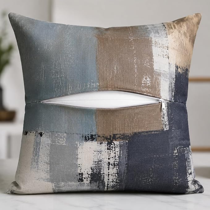 Brown Grey Abstract Throw Pillow Covers 16x16 Set of 4 | Brown, Grey & Taupe Modern‑Art Cushion Cases, neutral aesthetic pillowcases for sofa, bedroom & chair