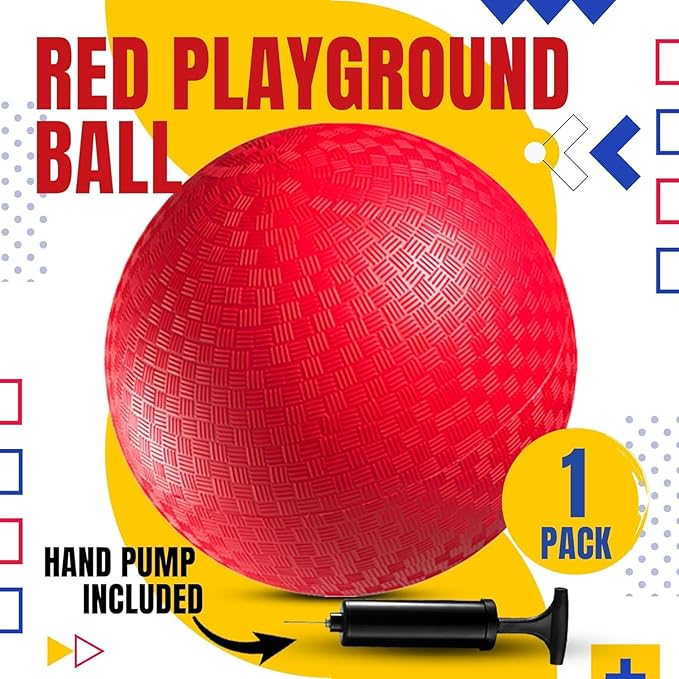 PlayBolt Playground Ball - 8.5 Inch (1-Pack) Red Rubber Bouncy Inflatable Balls, w/Air Pump, for Kids & Adults, Indoor & Outdoor Games, Kickballs, Dodgeball, Four Square, Handball and More