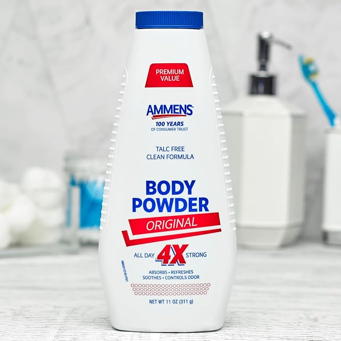 Ammens Original Body Powder - Talc Free Body Powder with Naturally Derived Cornstarch - Free from Dye and Parabens - Soothes Itchy Skin - 11 oz (Pack of 6)