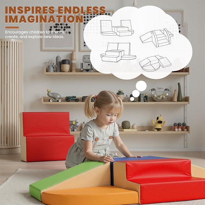 Foam Climbing Blocks for Toddlers: 6-Piece Soft Play Set - PU Leather Climbing and Crawling Toys - Indoor Baby Learning Gym - Kids Play Structure for Birthday Gift
