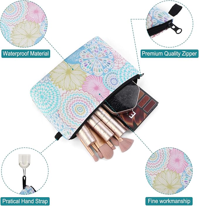 MAGEFY Makeup Bag 3 Styles Portable Travel Cosmetic Bag for Women Flower Patterns Small Toiletry Bag Sloth Gifts for Women Makeup Pouch with Black Zipper Pouch (3 packs)