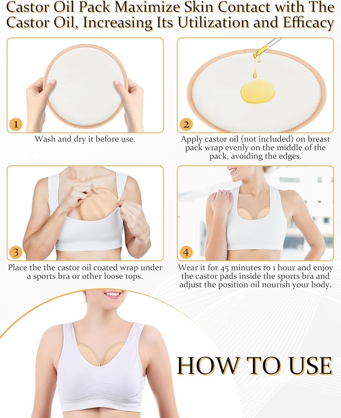 DLMDML 2Pcs Castor Oil Pack for Breast, Reusable Organic Castor Oil Wrap Breast Pad, Anti Leak Breast Nursing Pads for Women Relaxing Sleeping (Khaki)