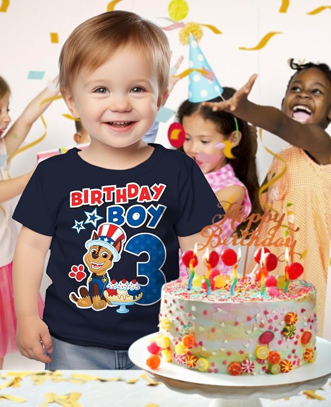 Paw Patrol Chase 3rd Birthday Boy Shirt - Toddler T-Shirt Gift Outfit for Party - Clothes for 3 Year Old Boys