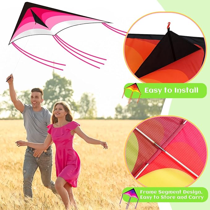 Halloscume Large Delta Kites for Adults Easy to Fly 57.1 Inch with 328.1 ft String Rainbow Beach Delta Kites for Beginner Outdoor Supplies(Classic)