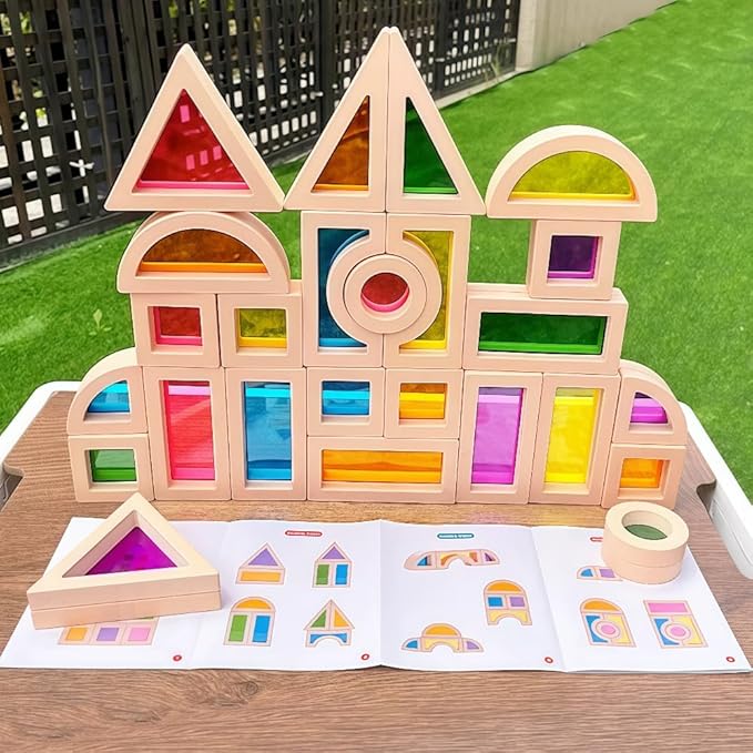 Rainbow Blocks,Acrylic Building Block,Rainbow Stacking Sensory Toys,Toys Set Colorful Preschool Learning Educational Toys for Boys and Girls, Blocks for Toddlers 1-3 (25 PCS)