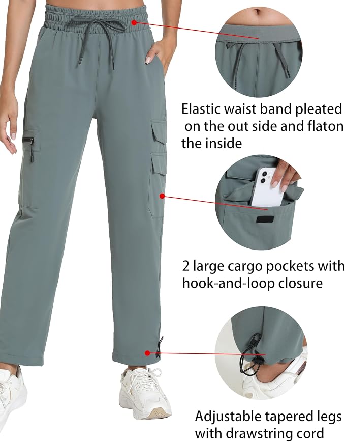Rrosseyz Women's Hiking Pants with Pockets - Lightweight Water Resistant Joggers Cargo Pants for Casual Travel Golf Outdoor
