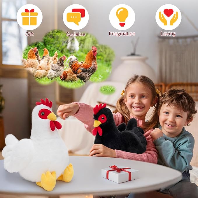 Tezituor 4 Pcs Large Chicken Stuffed Animals Set, 12 Inch Realistic Big Stuffed Chick Plush Toy for Party Decoration, Cute Hen Chicken Plush Bulk for Boys Girls