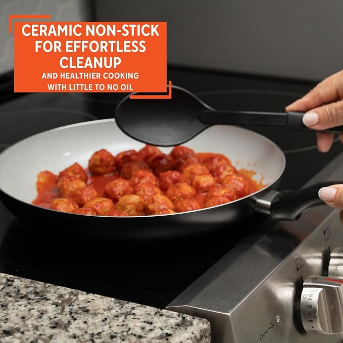 IMUSA 12 Inch Premier Cera Aluminum Speckled Gray Ceramic Fry Pan | Ideal for Pan Frying